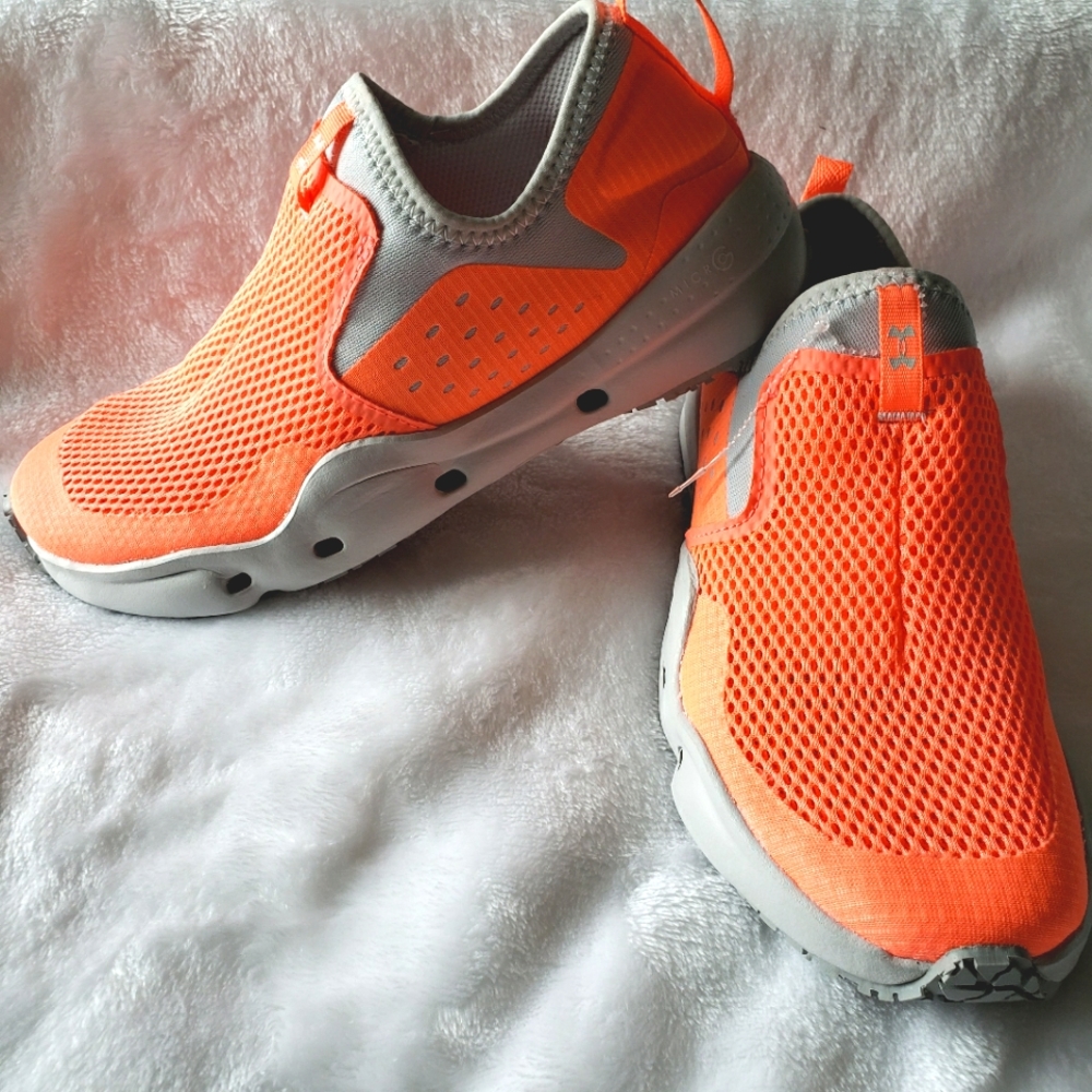 Under Armour Neon Orange and Gray Slip-On Mesh Sneakers
